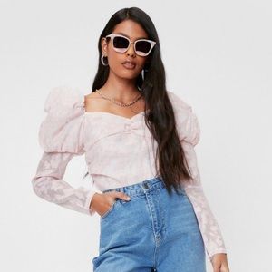 NWT Nasty Gal Floral Organza Puff Sleeve Blouse